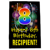Sac Cadeau Moyen 8e anniversaire : Fun Motif Fireworks + Rainbow 8 (Devant)