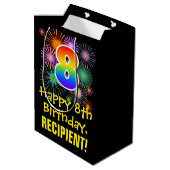 Sac Cadeau Moyen 8e anniversaire : Fun Motif Fireworks + Rainbow 8 (Dos Angle)