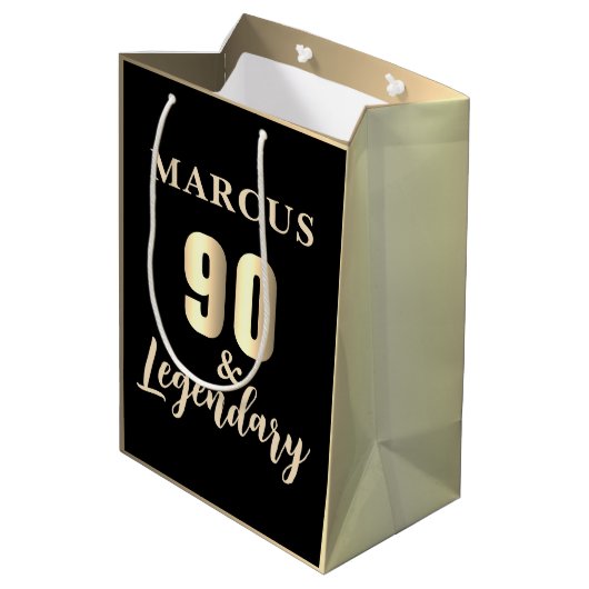 Sac Cadeau Moyen 90 & Legendary Gold 90th Birthday (Dos Angle)