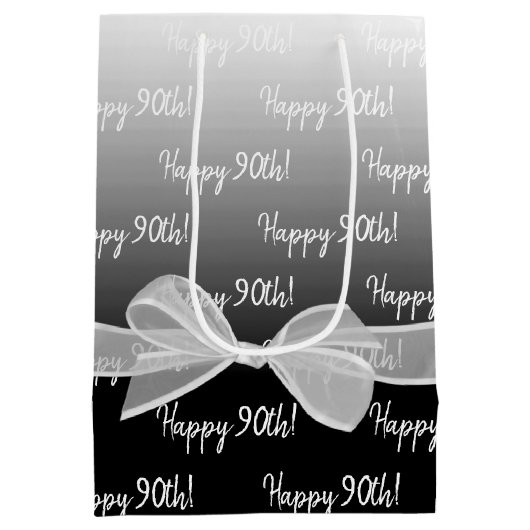 Sac Cadeau Moyen 90e anniversaire de Gradient avec Bow blanc (Dos)