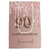 Sac Cadeau Moyen 90e anniversaire rose or blush parties scintillant (Dos)