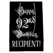 Sac Cadeau Moyen 92e anniversaire : fantaisie, élégant script + Nom (Dos)