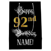 Sac Cadeau Moyen 92e anniversaire ~ Script fantaisie; Faux Gold Loo (Dos)