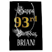 Sac Cadeau Moyen 93e anniversaire ~ Script fantaisie; Faux Gold Loo (Devant)