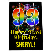 Sac Cadeau Moyen 93ème anniversaire : Fun Fireworks Motif + Rainbow (Dos)