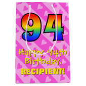Sac Cadeau Moyen 94e anniversaire : Amusants Coeurs roses Stripes; (Devant)