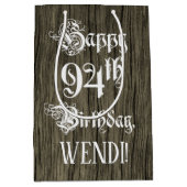Sac Cadeau Moyen 94e anniversaire : fantaisie, Faux Wood Look + Nom (Devant)