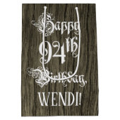 Sac Cadeau Moyen 94e anniversaire : fantaisie, Faux Wood Look + Nom (Dos)