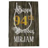 Sac Cadeau Moyen 94e anniversaire : Faux Gold Look & Faux Wood Moti (Devant)