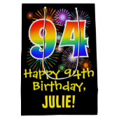 Sac Cadeau Moyen 94e anniversaire : Fun Fireworks Motif + Rainbow 9 (Dos)