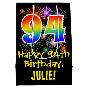 Sac Cadeau Moyen 94e anniversaire : Fun Fireworks Motif + Rainbow 9