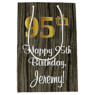 Sac Cadeau Moyen 95e Anniversaire : Élégant aspect or faux #, Bois