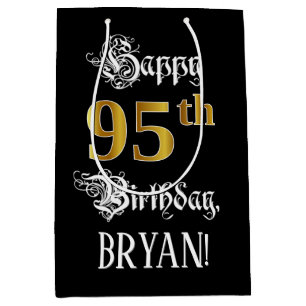 Sac Cadeau Moyen 95e anniversaire ~ Script fantaisie; Faux Gold Loo