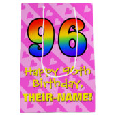 Sac Cadeau Moyen 96e anniversaire : Amusants Coeurs roses Stripes;  (Dos)