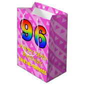 Sac Cadeau Moyen 96e anniversaire : Amusants Coeurs roses Stripes;  (Dos Angle)