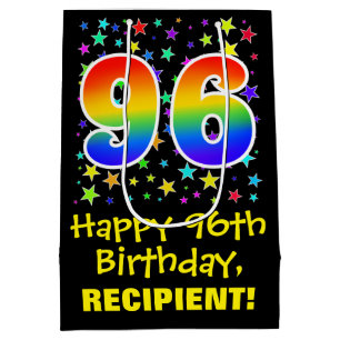 Sac Cadeau Moyen 96e anniversaire : Etoiles colorées Motif et arc-e