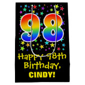Sac Cadeau Moyen 98e anniversaire : Colorful Stars Motif & Rainbow  (Dos)