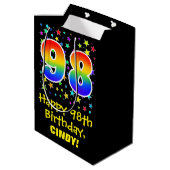 Sac Cadeau Moyen 98e anniversaire : Colorful Stars Motif & Rainbow  (Dos Angle)