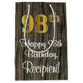 Sac Cadeau Moyen 98e anniversaire : Elégant look d'or Faux #, Faux (Devant)