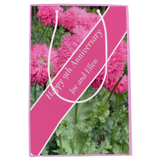 Sac Cadeau Moyen 9e anniversaire du Mariage, Poppy (Devant)