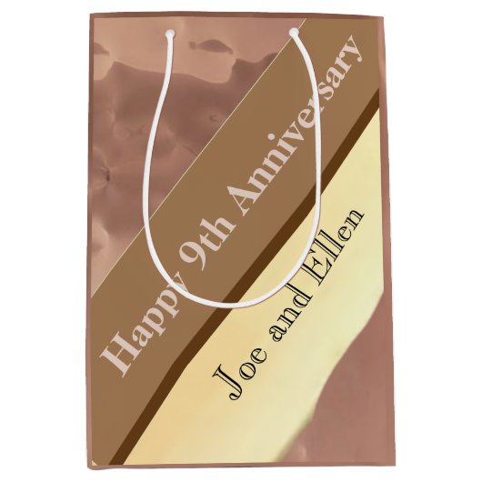 Sac Cadeau Moyen 9e anniversaire Mariage, saule et cuivre (Devant)