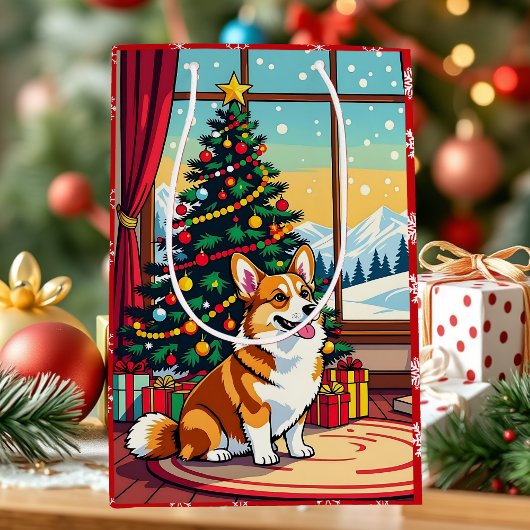 Sac Cadeau Moyen A Cute Festive Corgi Christmas