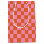 Sac Cadeau Moyen à damiers orange et rose (Devant)