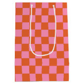 Sac Cadeau Moyen à damiers orange et rose (Dos)