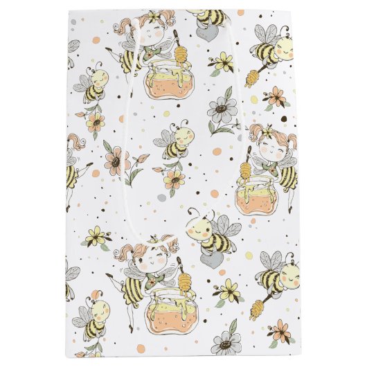 Sac Cadeau Moyen Abeilles De Miel, Fée & Bébé En Motif Sans Faille (Devant)