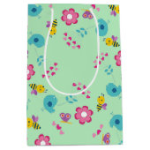 Sac Cadeau Moyen Abeilles, oiseaux et fleurs vert motif (Devant)