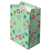 Sac Cadeau Moyen Abeilles, oiseaux et fleurs vert motif (Dos Angle)