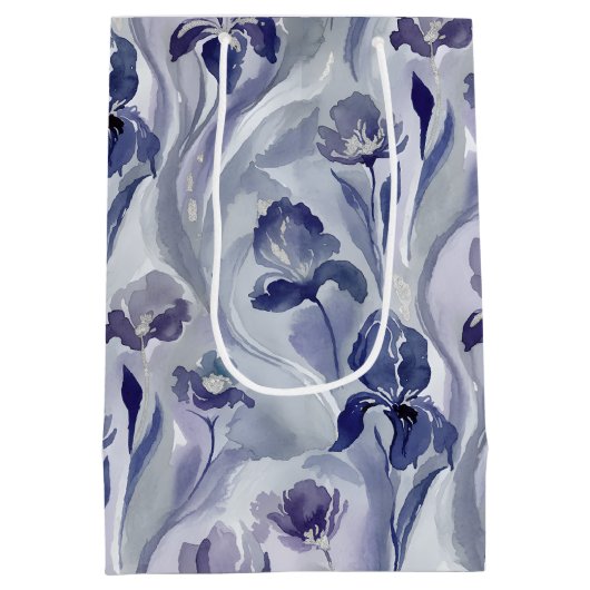 Sac Cadeau Moyen Abstract Flowers Pattern Indigo Purple Iris (Dos)