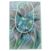 Sac Cadeau Moyen Abstrait Bleu Vert Papillon Imaginaire Fractal Art (Devant)