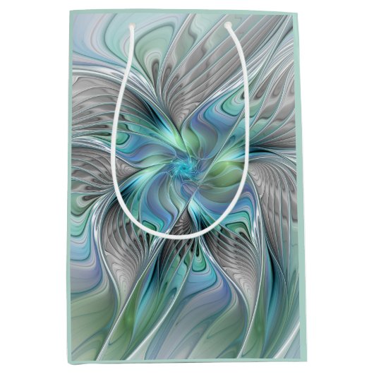 Sac Cadeau Moyen Abstrait Bleu Vert Papillon Imaginaire Fractal Art (Devant)