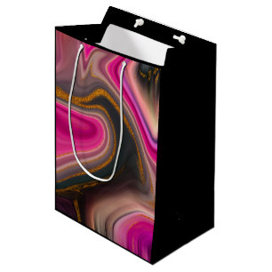 Sac Cadeau Moyen Abstrait rose et noir avec perruques d'or Moyen Gi