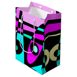Sac Cadeau Moyen Abstrait Surf Turquoise Hot rose jaune noir