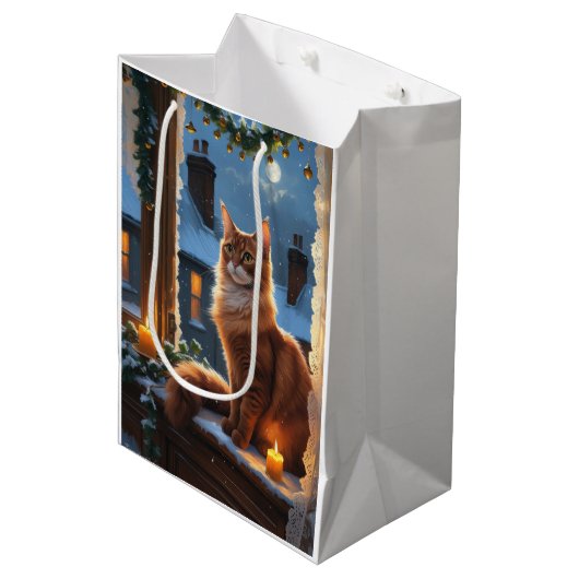 Sac Cadeau Moyen Abyssinian Cat With Christmas Lights Holiday (Devant Angle)