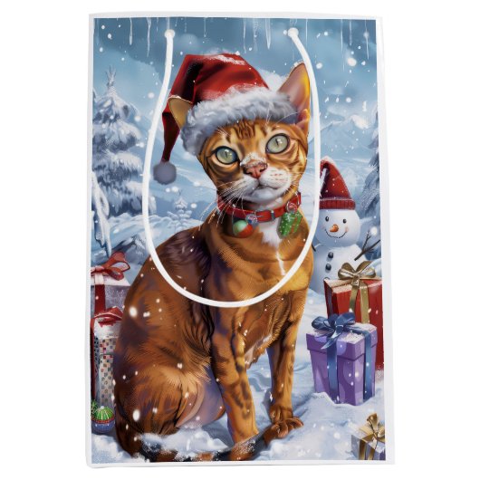 Sac Cadeau Moyen Abyssinian Chat Winter Wonderland Noël Joie (Devant)