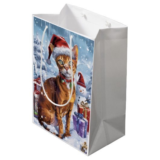 Sac Cadeau Moyen Abyssinian Chat Winter Wonderland Noël Joie (Dos Angle)