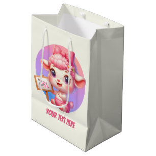 Sac Cadeau Moyen adorable animal bébé fille agneau personnalisable