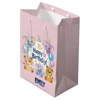 Sac Cadeau Moyen Adorable Animaux Joyeux 1er Anniversaire Cadeau Sa