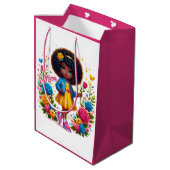 Sac Cadeau Moyen Adorable Fille Afro Mama Jaune/Fleur Rose (Dos Angle)