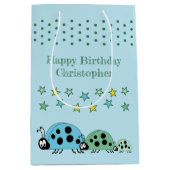 Sac Cadeau Moyen adorable ladybugs ajouter nom étoiles bleu (Devant)