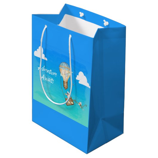 Sac Cadeau Moyen Adventure Attend Hot Air Balloon Singes Animaux (Dos Angle)