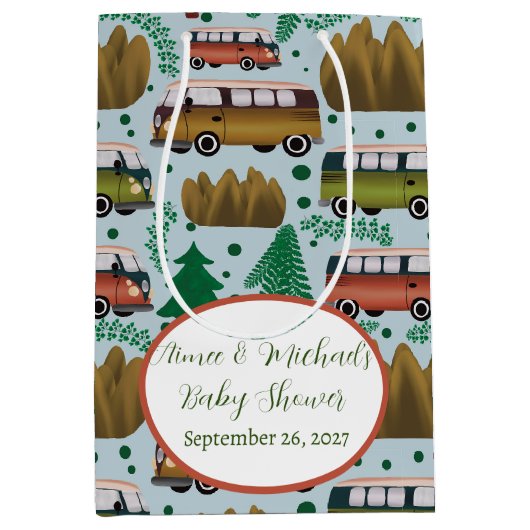 Sac Cadeau Moyen Adventure Await : Camper Baby Boy Shower (Devant)