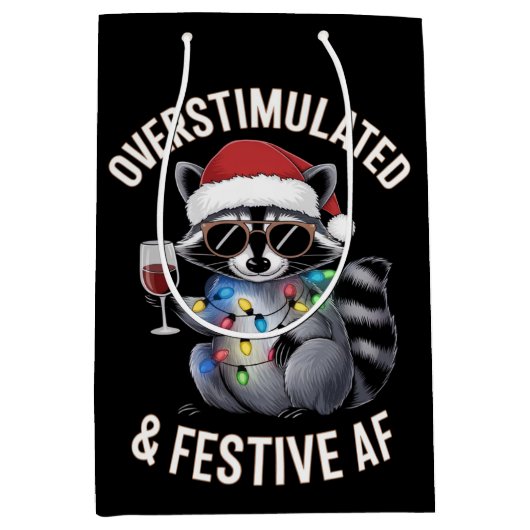 Sac Cadeau Moyen AF Raccoon Espresso Lover surstimulé et festif (Devant)