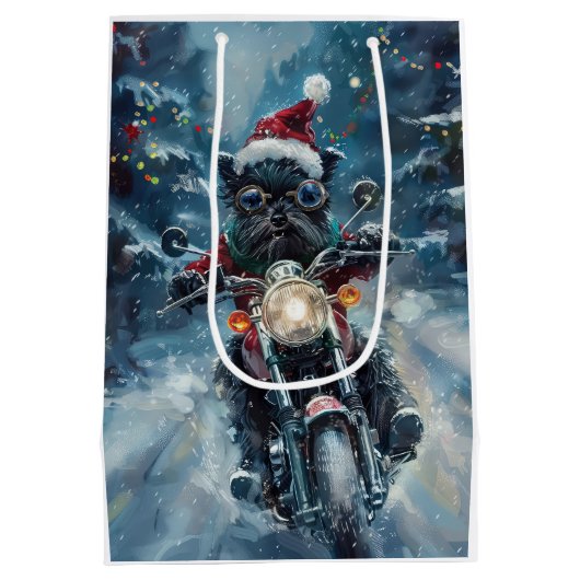 Sac Cadeau Moyen Affenpinscher Chien équitation Moto Noël (Dos)