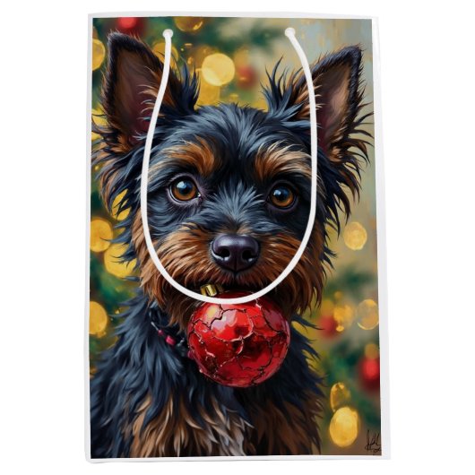 Sac Cadeau Moyen Affenpinscher Dog with Christmas Ornament (Devant)
