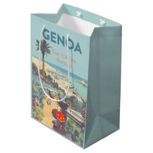 Sac Cadeau Moyen Affiche de voyage vintage de Gênes, Riviera italie