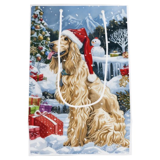 Sac Cadeau Moyen Afghan Hound Dog Winter Wonderland Noël Joie (Dos)